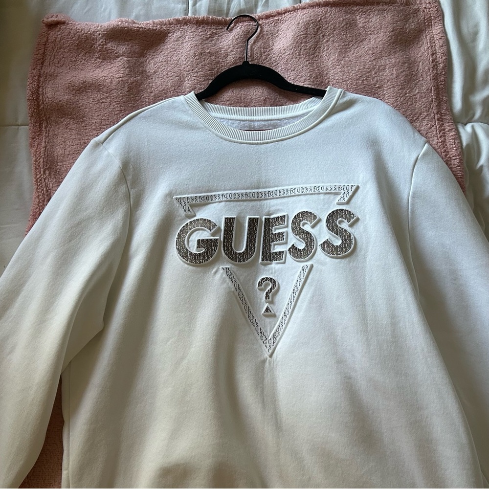 GUESS white logo sweatshirt size large Men's.